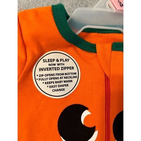 Celebrate One Piece Childrens 0 - 3 months Orange Jack-o-lantern Inverted Zipper - Picture 2 of 3